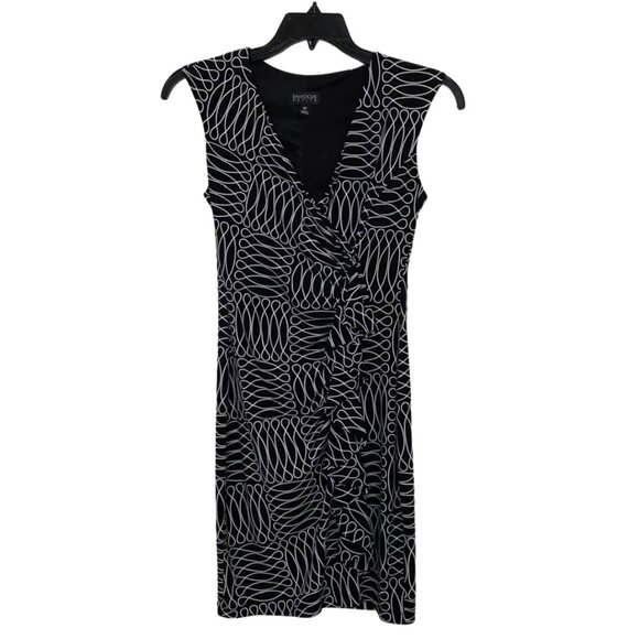 Enfocus Black and White Stretch Sleeveless Cross Front Ruffle Dress - Picture 1 of 12